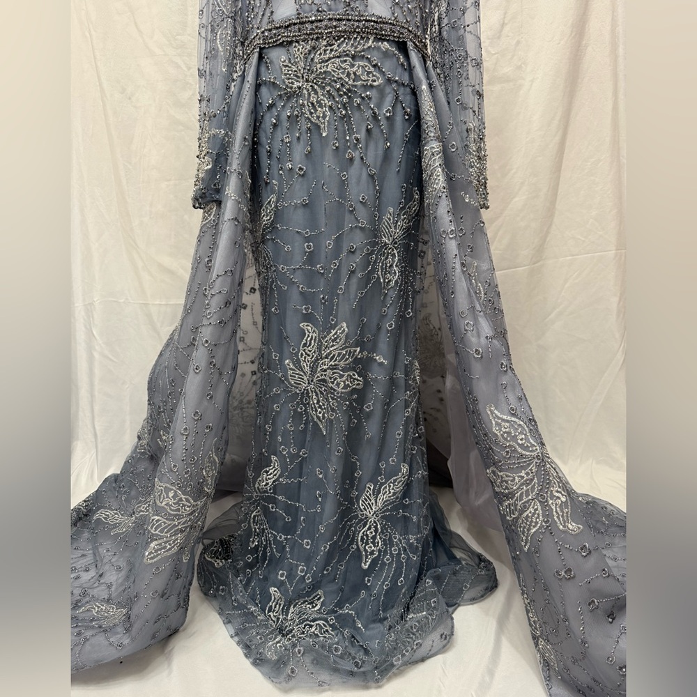 Elegant Blue Grey Gown - Picture 8 of 12